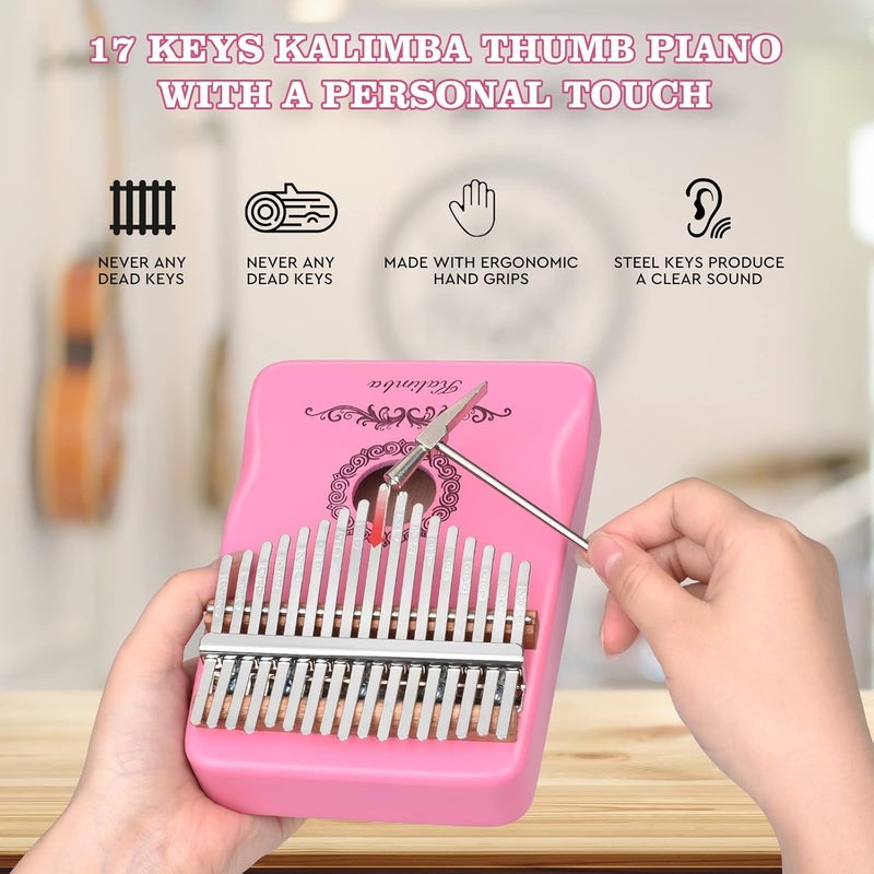 Flyott Kalimba Thumb Piano 17 Keys, Finger Piano Musical Instruments, Mbira Music Kids Gifts Adult Beginners Hand Pianos (Pink) - Image 5
